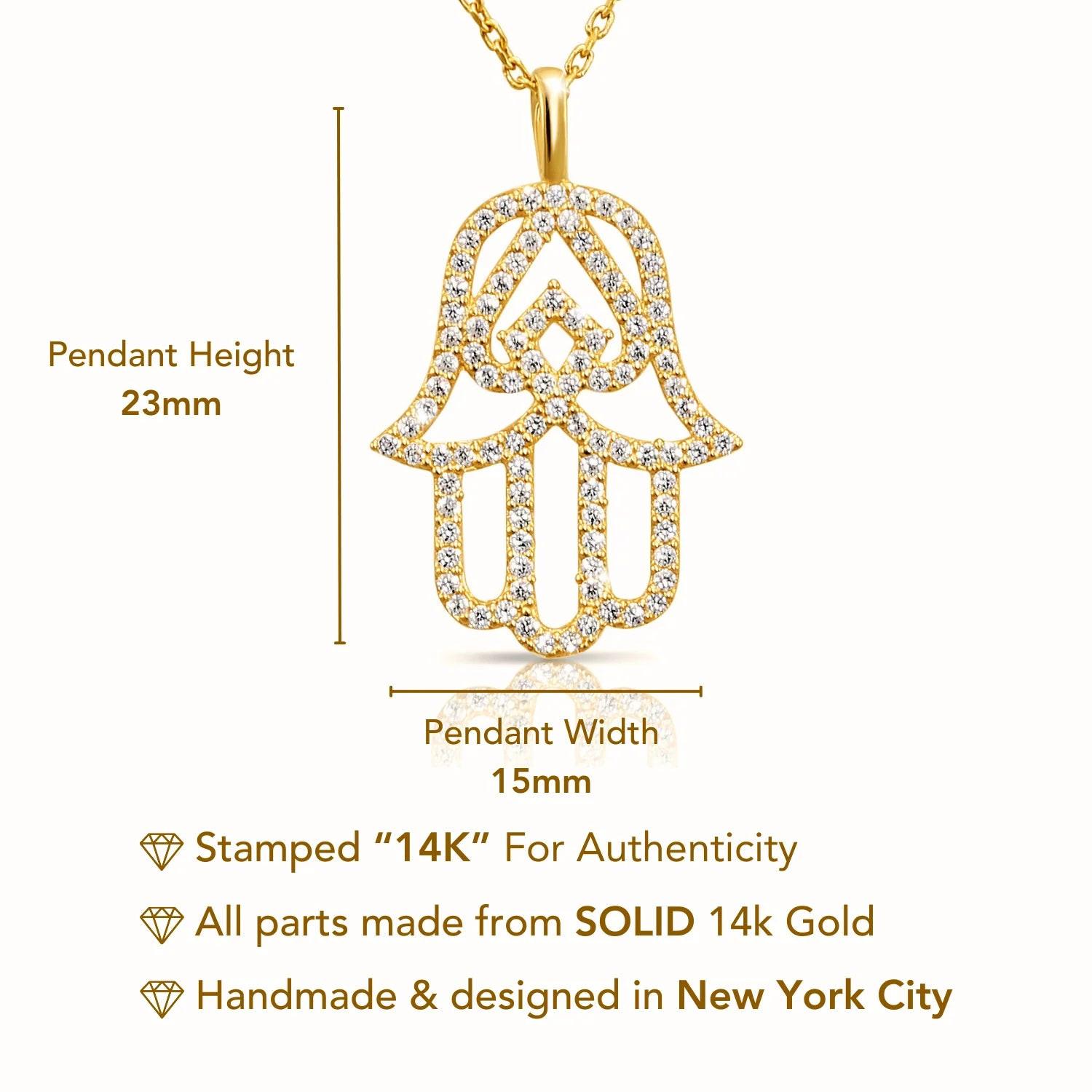 Elegant 14K Yellow Gold Hamsa Pendant Necklace with 18" Cable Chain.