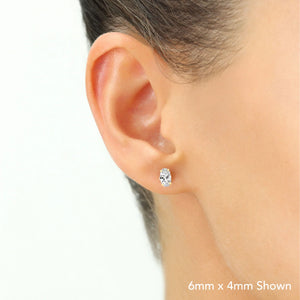 14K Solid Gold Basket Set Oval CZ Stud Earrings, with Pushbacks