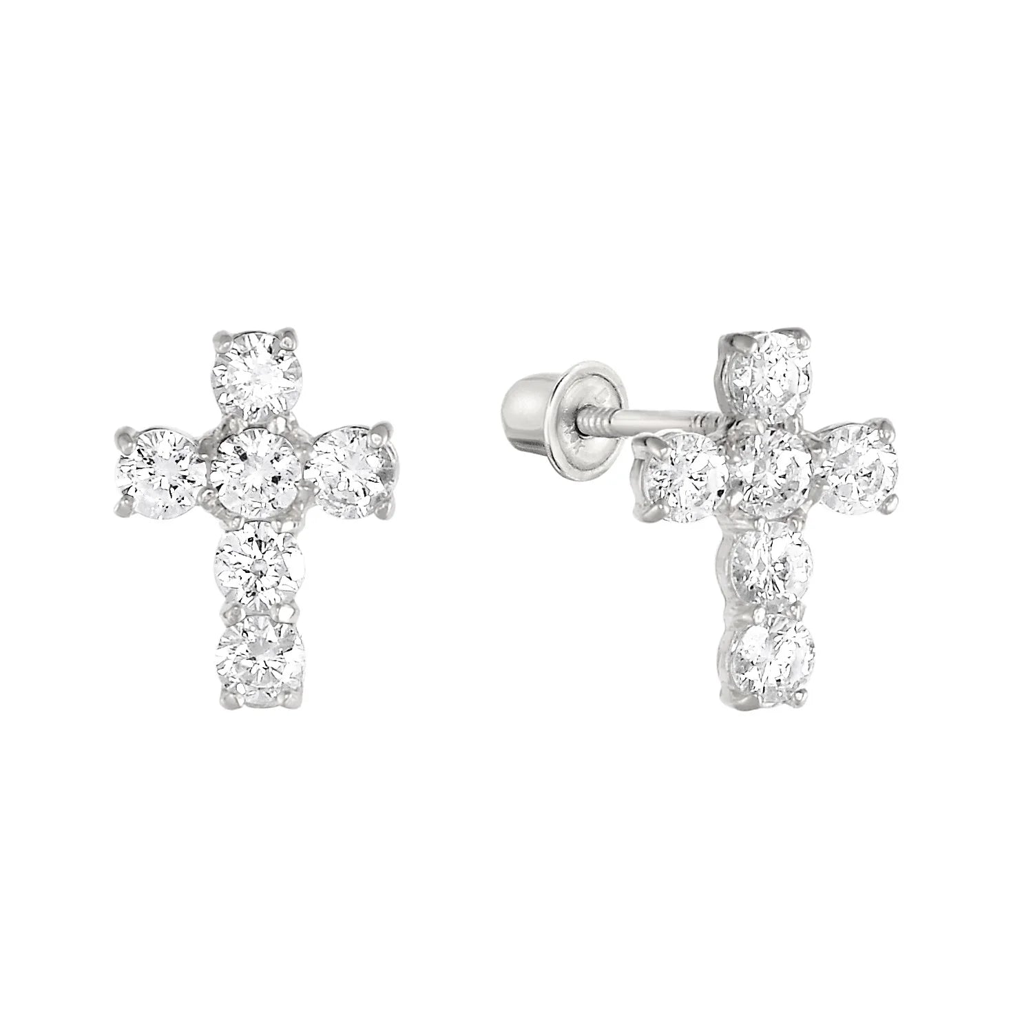 14K Gold CZ Cross Stud Earrings with Screwbacks