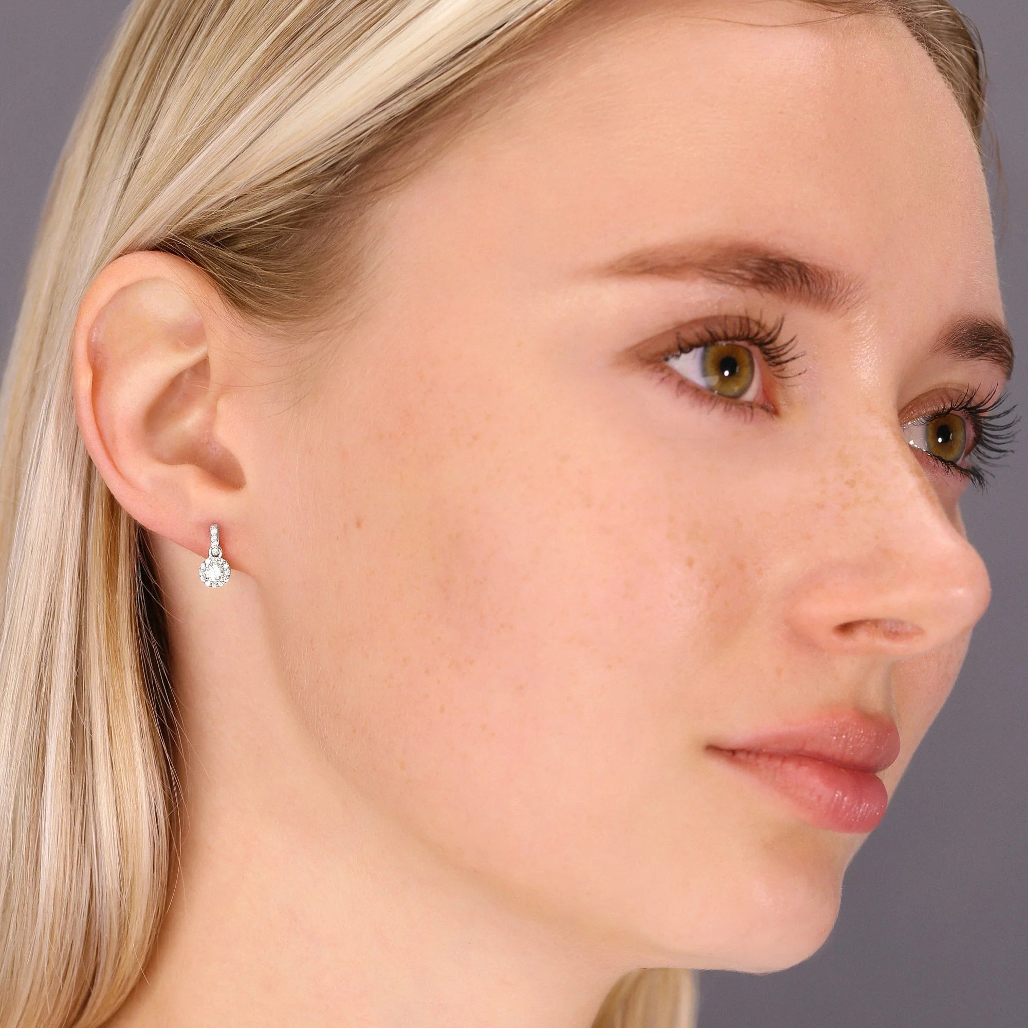 CZ Tiny round Halo Dangle Stud Earrings in Sterling Silver