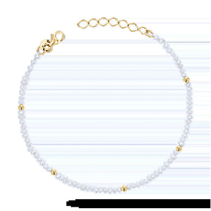 Gold Bead Station Pearl Bracelet
