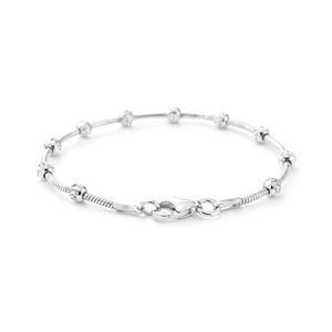 Illuminate Your Style with a 925 Sterling Silver Diamond Cut Moon Beaded Ball Station Bracelet - Italian Craftsmanship, 7-7.5 Inch.