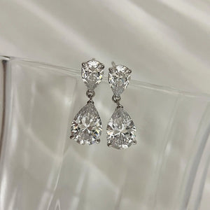 Sterling Silver CZ Teardrop Earrings: Double Drop Dangle Bridal Jewelry