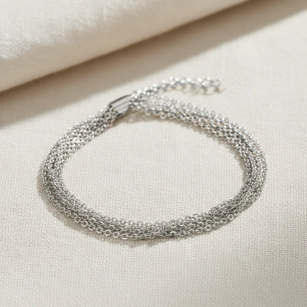 925 Sterling Silver Italian Multi-Row Cable Chain Bracelet, Adjustable 7"-8"