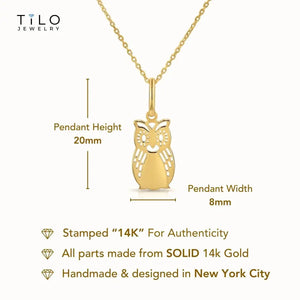 Charming 14K Yellow Gold Owl Pendant Necklace - Elevate Your Elegance with a Whimsical Touch.
