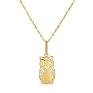 Charming 14K Yellow Gold Owl Pendant Necklace - Elevate Your Elegance with a Whimsical Touch.