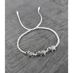 Charming Adjustable Lucky Elephant Bracelet & Anklet - Stylish Silver Bead Jewelry for Women & Girls.