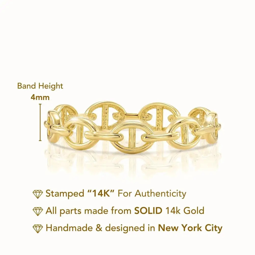 Chic 14K Gold Mariner Chain Link Ring - Nautical Statement for Luxurious Gifts & Everyday Style.