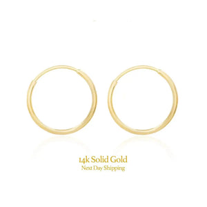 Chic 14K Solid Gold Endless Hoop Earrings - Elegant Tiny Huggie Hoops for Every Occasion.