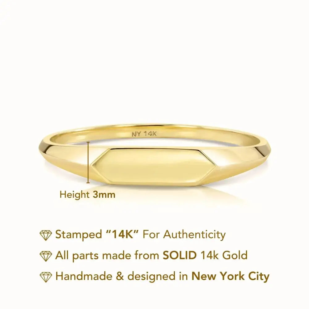 Chic 14K Yellow Gold Skinny Signet Bar Ring - Personalized Luxury Gift for Her Birthdays & Everyday Elegance.