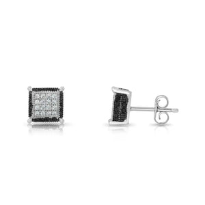 Chic CZ Black and White Square Push-Back Stud Earrings for Everyone.