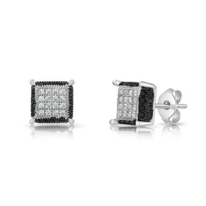 Chic CZ Black and White Square Push-Back Stud Earrings for Everyone.