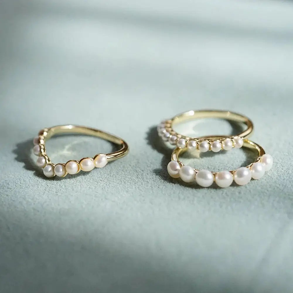 Chunky Pearl Band Ring 18Ct Gold Plate