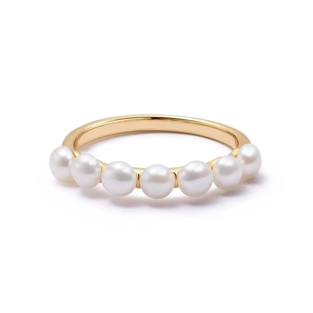 Chunky Pearl Band Ring 18Ct Gold Plate