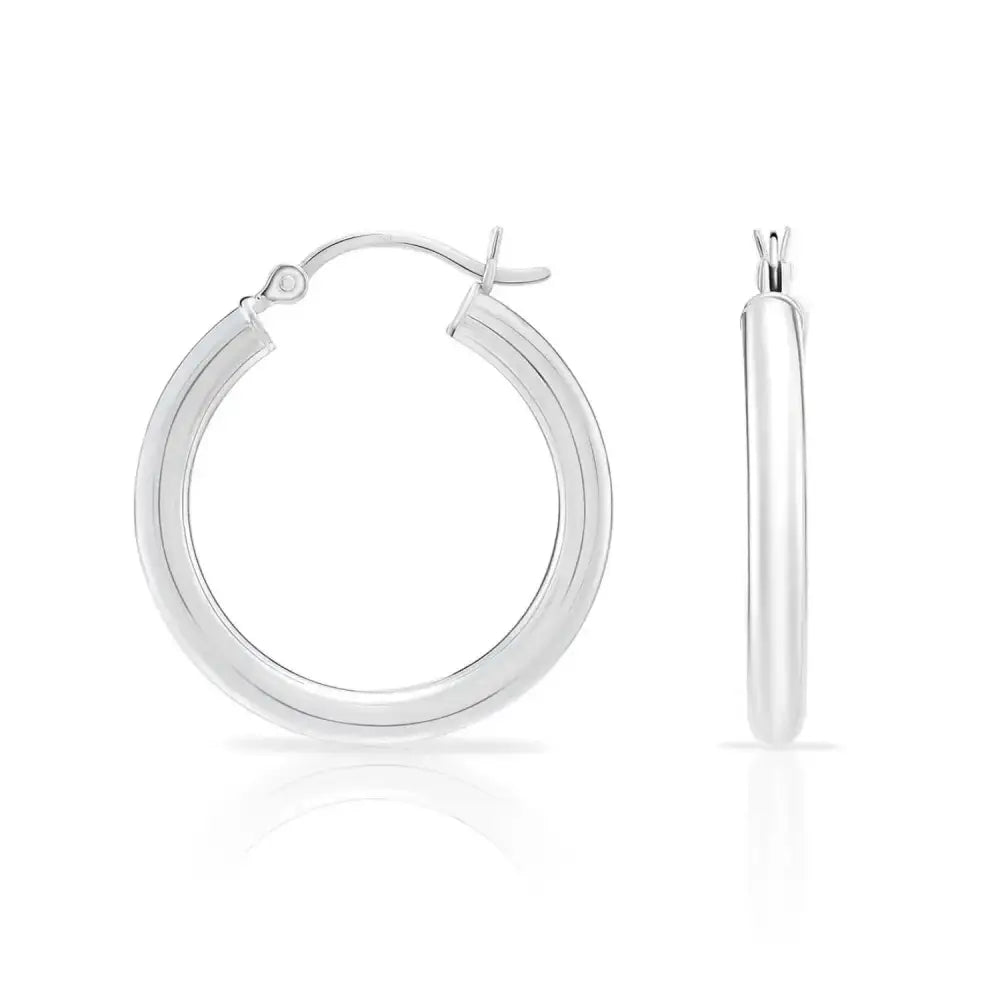 Classic 925 Sterling Silver Chunky Polished Hoop Earrings - 3mm Thin Shiny Elegance.