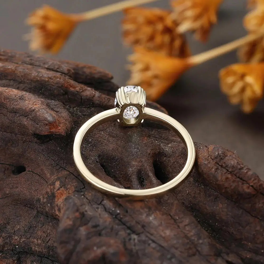 Classic Solitaire Engagement Ring,Yellow Gold Lab Diamond Ring, Oval Cut Wedding Ring, Minimalist Anniversary Ring Women,Bridal Promise Ring