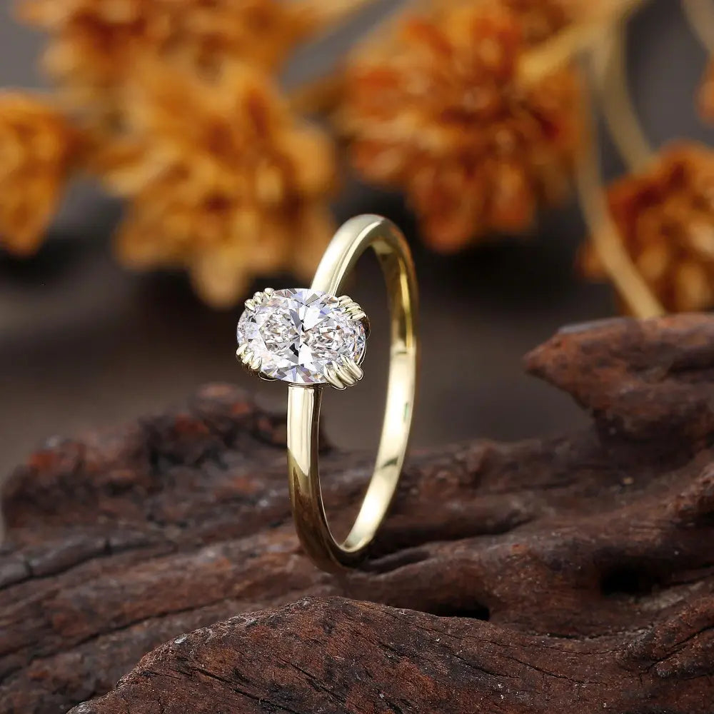 Classic Solitaire Engagement Ring,Yellow Gold Lab Diamond Ring, Oval Cut Wedding Ring, Minimalist Anniversary Ring Women,Bridal Promise Ring