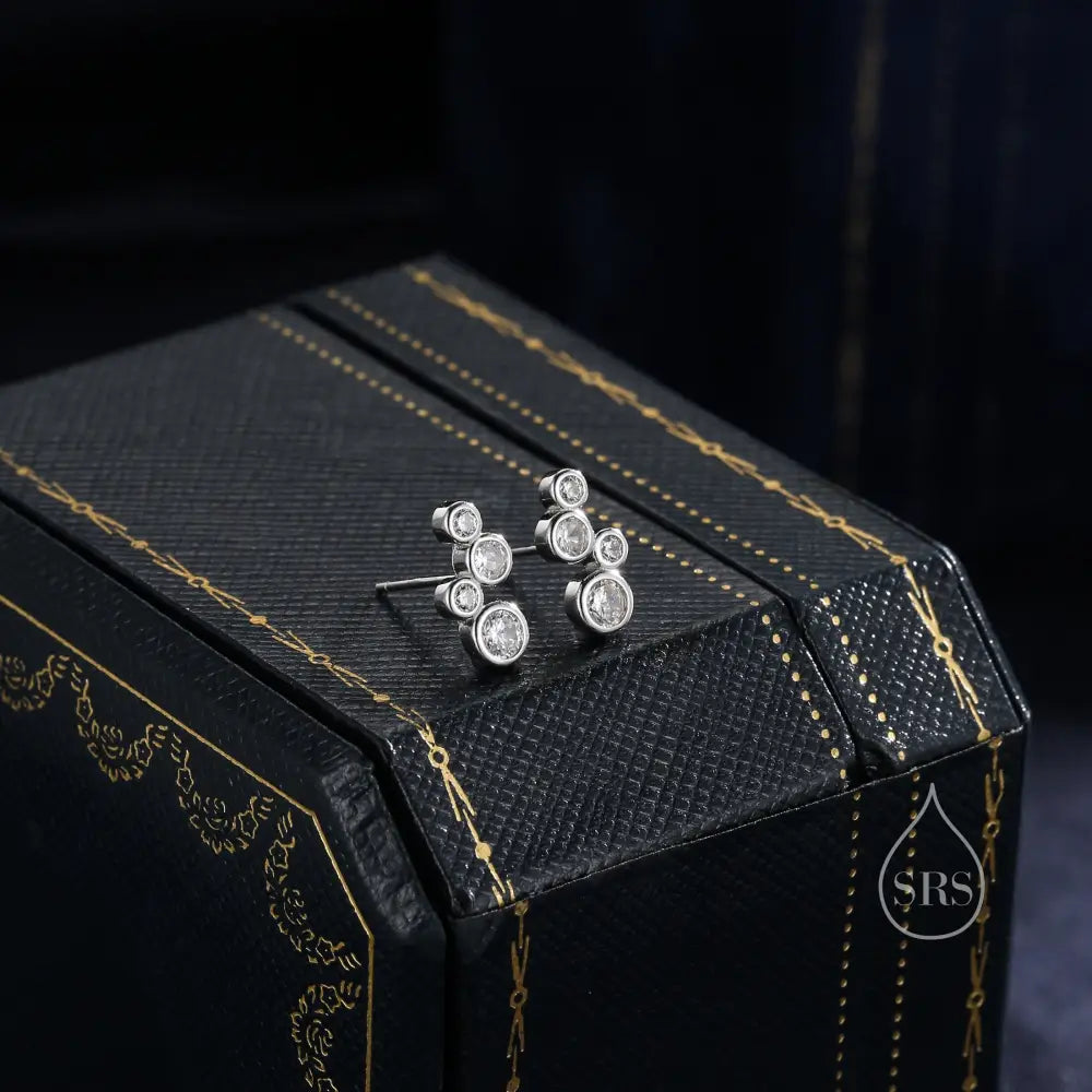 Clear CZ Bubble Cluster Stud Earrings in Sterling Silver, Silver or Gold, Bezel CZ Cluster Earrings, CZ Wing Earrings, Mini Crawler