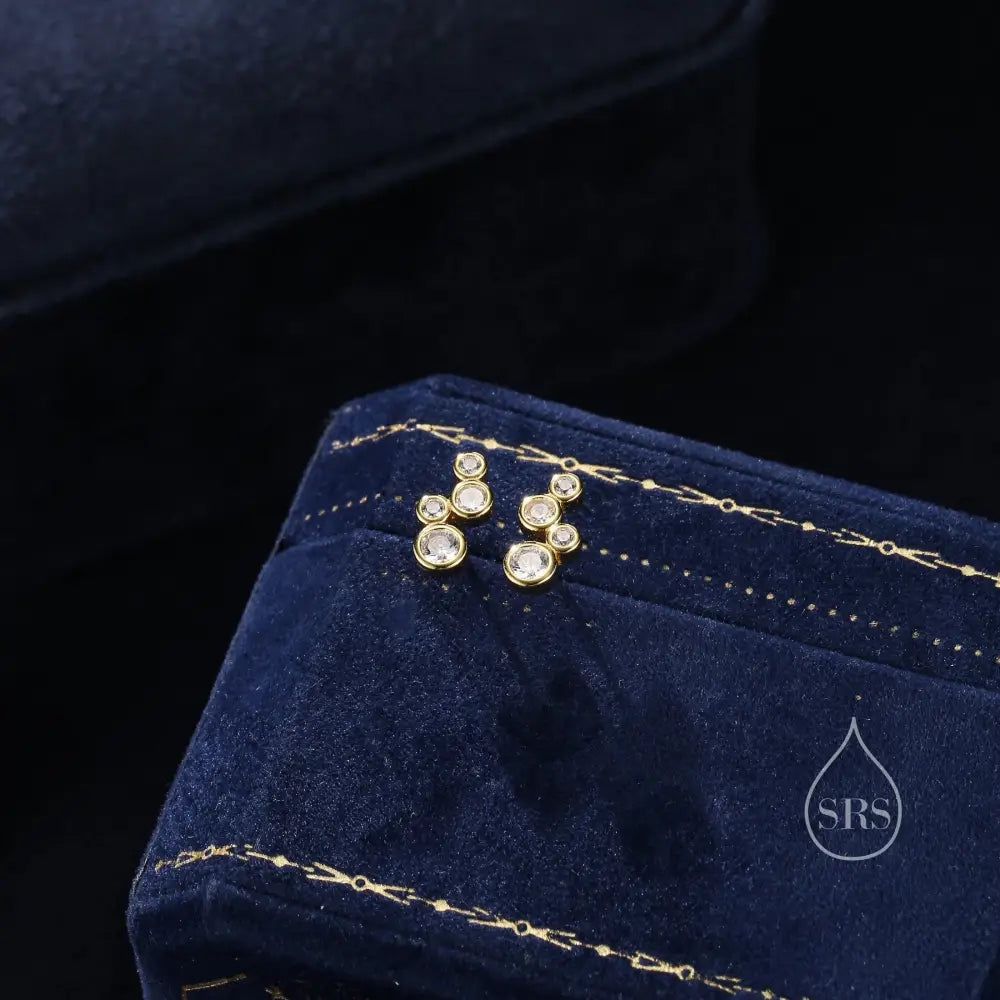 Clear CZ Bubble Cluster Stud Earrings in Sterling Silver, Silver or Gold, Bezel CZ Cluster Earrings, CZ Wing Earrings, Mini Crawler
