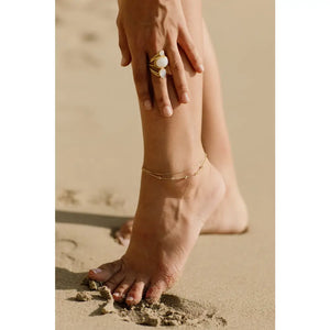 Cleo 14K Gold Moonstone Anklet, Fine Dainty Double Chained Anklet, June Birthstone, Boho Dainty Cute Two Layers Gold Anklet, Gift for Her