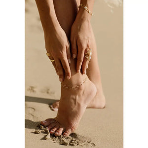 Cleo 14K Gold Moonstone Anklet, Fine Dainty Double Chained Anklet, June Birthstone, Boho Dainty Cute Two Layers Gold Anklet, Gift for Her
