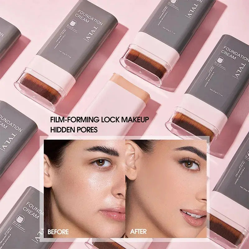 Concealing Foundation Stick 5 Shades with Built-In Brush, Brighten Lightweight and Waterproof Formula Face Contour Stick Makeup