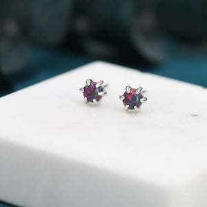 Cosmic Purple Opal Long Prong Stud Earrings in Sterling Silver, Silver or Gold, Opal Earrings, Tiny Opal Earrings, Dainty Opal Earrings