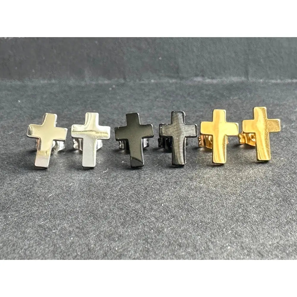 Cross Stud Surgical Steel Earrings Black, Silver & Gold