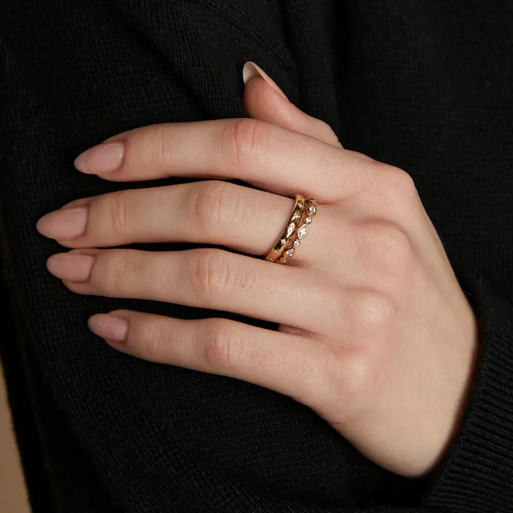 Crystal Band Ring Stacking Set in Gold
