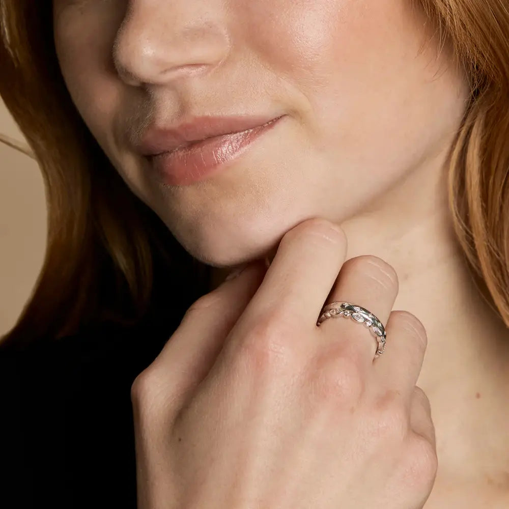 Crystal Band Ring Stacking Set in Silver