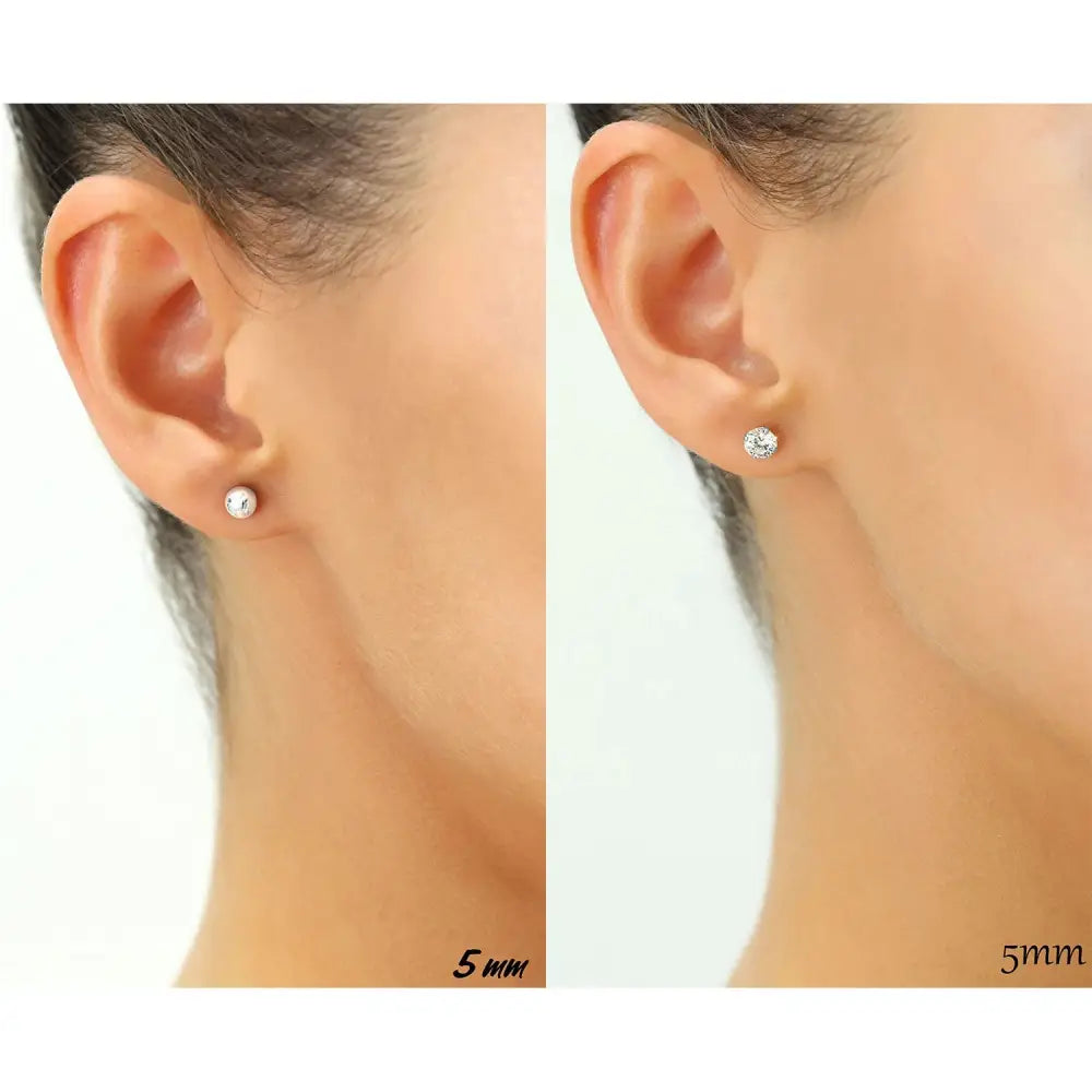 CZ 2 Pair Set! 14K Gold Ball and Cubic Zirconia Stud Earrings (5Mm)