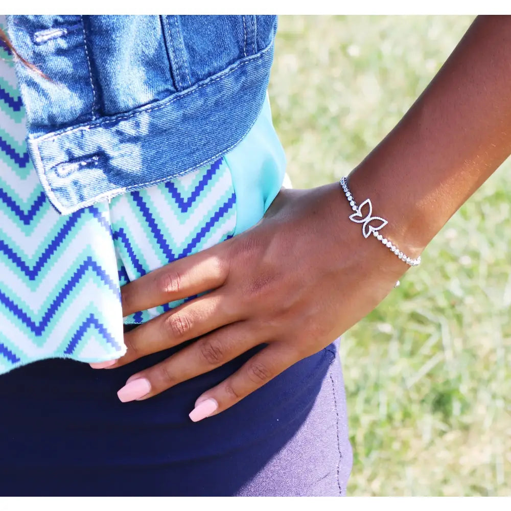 CZ Butterfly Bracelet, Adjustable in Sterling Silver