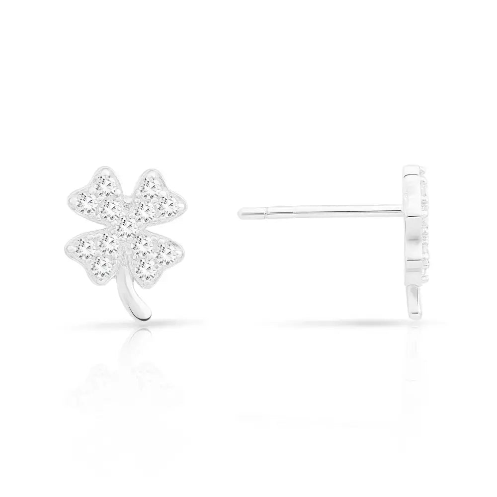 CZ Clover Stud Earrings in Sterling Silver