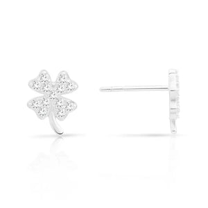 CZ Clover Stud Earrings in Sterling Silver