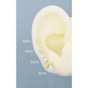CZ Crystal Screw Back Earrings in Sterling Silver, Available in 3Mm 4Mm 5Mm 6Mm, Brilliant Cut CZ Earrings, Four Prong, Silver or Gold