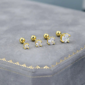 CZ Crystal Screw Back Earrings in Sterling Silver, Available in 3Mm 4Mm 5Mm 6Mm, Brilliant Cut CZ Earrings, Four Prong, Silver or Gold
