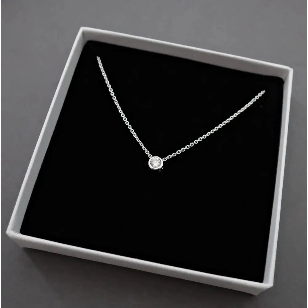 Cz Diamond Solitaire Crystal Necklace Sterling Silver, Bridesmaid Necklace Jewellery Gift, Tiny Cz Cubic Zirconia Wedding Necklace Jewellery