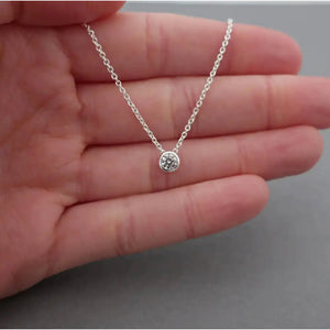 Cz Diamond Solitaire Crystal Necklace Sterling Silver, Bridesmaid Necklace Jewellery Gift, Tiny Cz Cubic Zirconia Wedding Necklace Jewellery