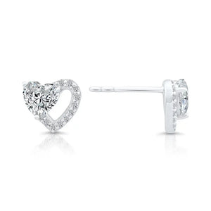 CZ Double Heart Stud Earrings in Sterling Silver