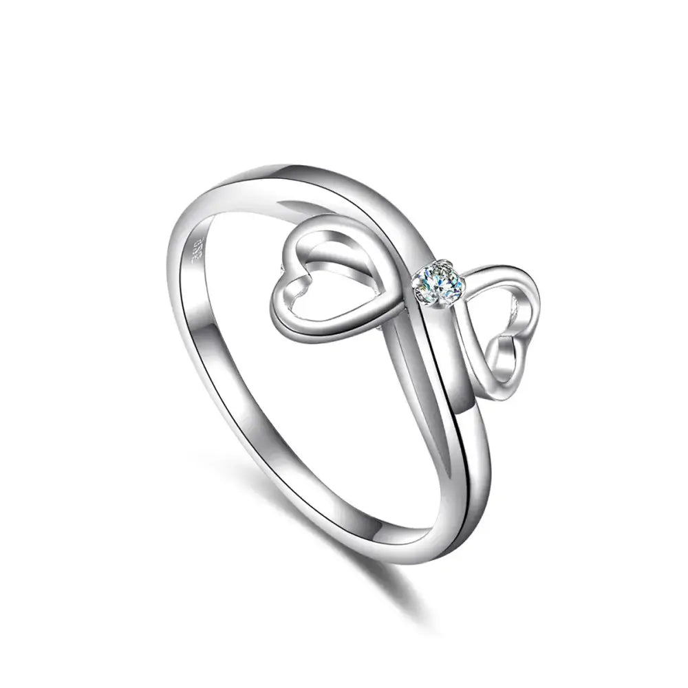 CZ Double Open Heart Ring in Sterling Silver - A Sparkling Gift of Love for Anniversaries and Everyday Elegance.