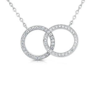 CZ Double Ring Necklace in Sterling Silver – Elegant Sparkling Love Pendant for Her, Perfect Gift for Anniversaries & Everyday Glamour.