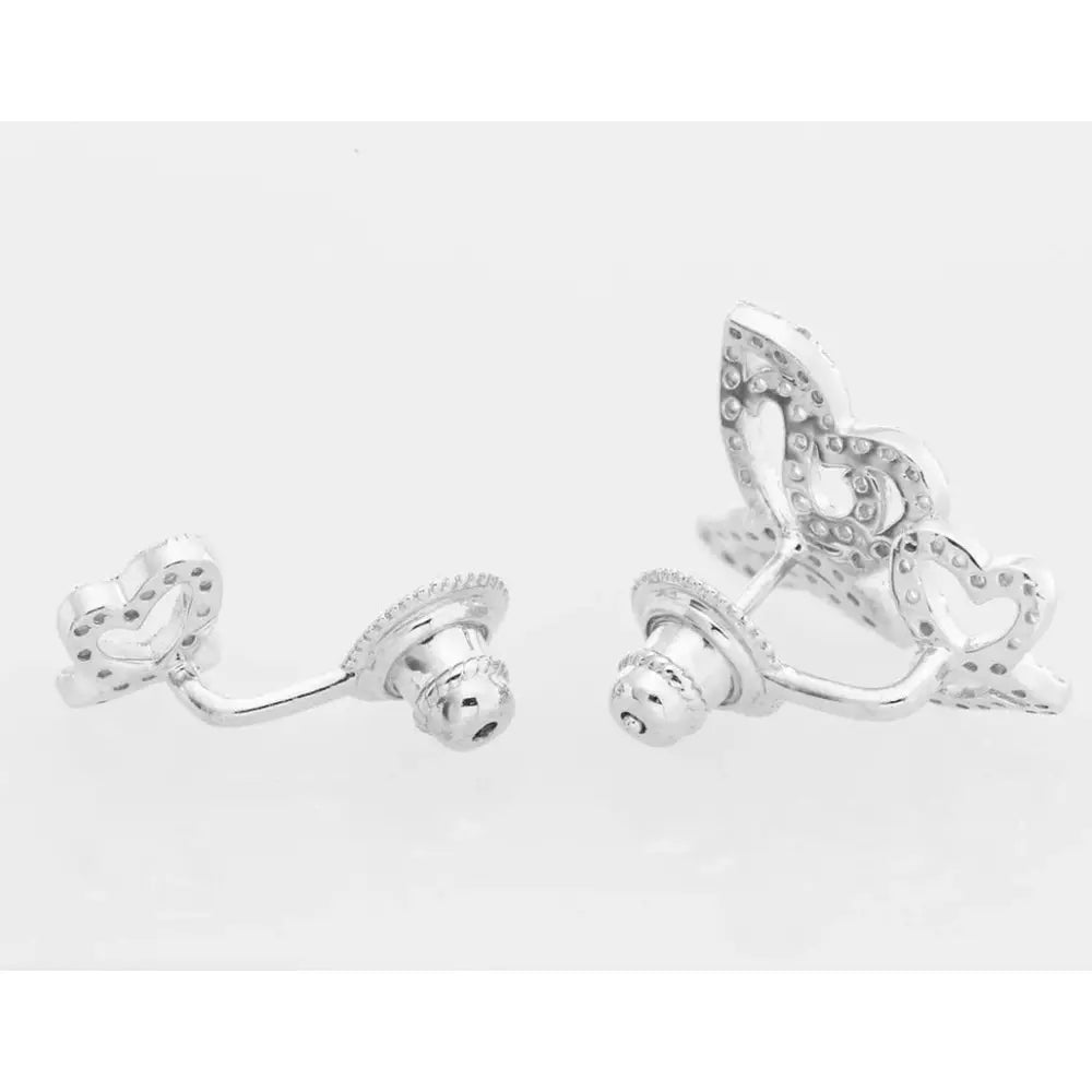 CZ Ear Jacket Double Butterfly Stud Earrings in Sterling Silver