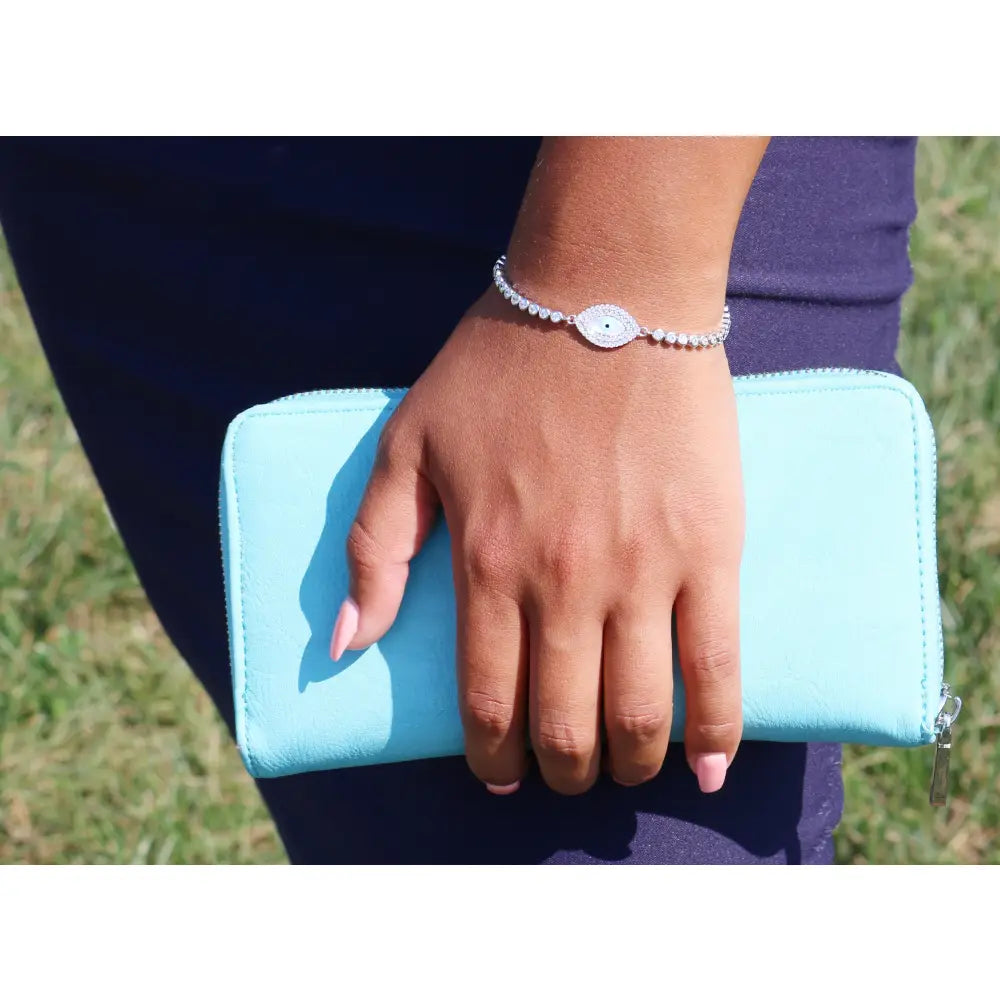 CZ Evil Eye Bracelet, Adjustable in Sterling Silver