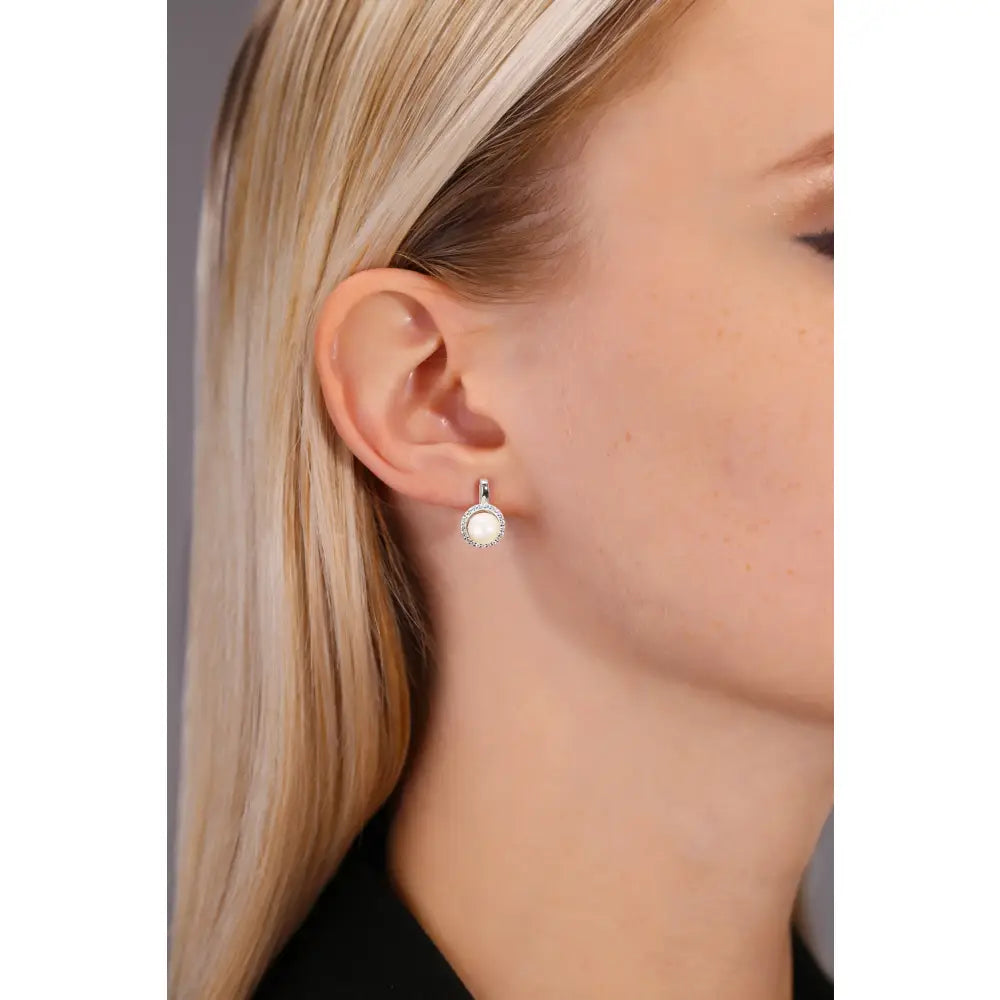 CZ Halo Pearl Stud Earrings in Sterling Silver