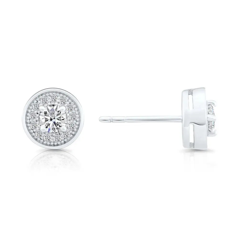 CZ Halo Stud Earrings in Sterling Silver