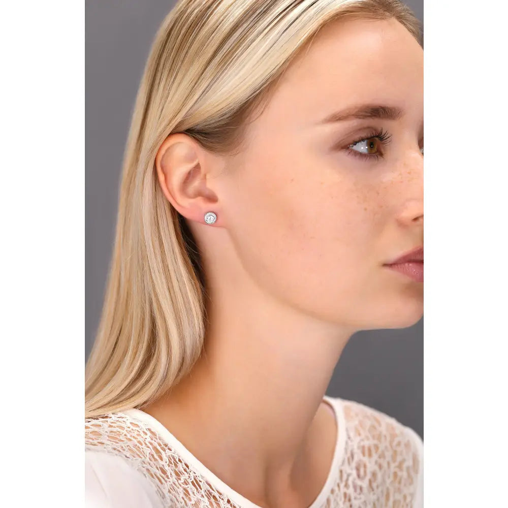CZ Halo Stud Earrings in Sterling Silver