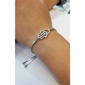 CZ Hamsa Hand Protection Kabbalah Bracelet in Sterling Silver