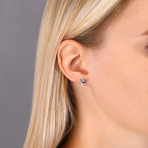 CZ Heart Stud Earrings with Blue Stone in Sterling Silver