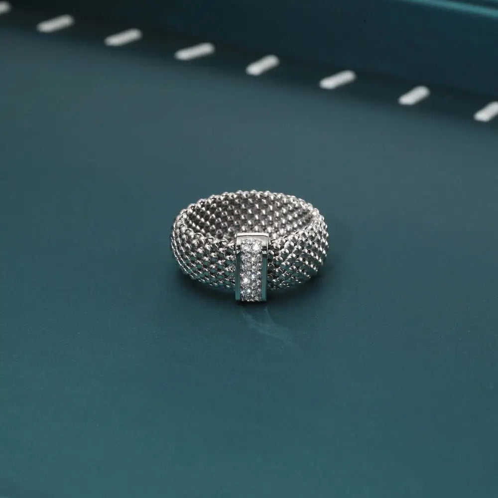 CZ Italian Station Ring in Sterling Silver