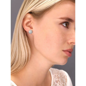 CZ Large Flower round Stud Earrings in Sterling Silver